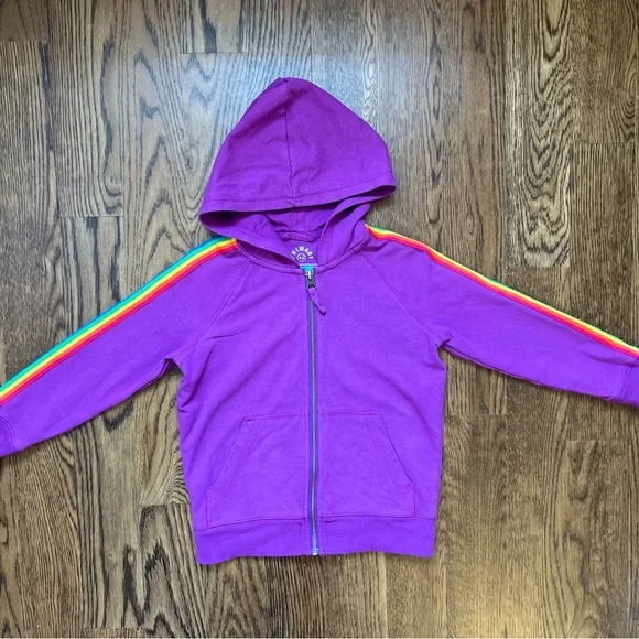 Primary Purple Hoodie with Rainbow Sleeve Stripes - Picture 1 of 3